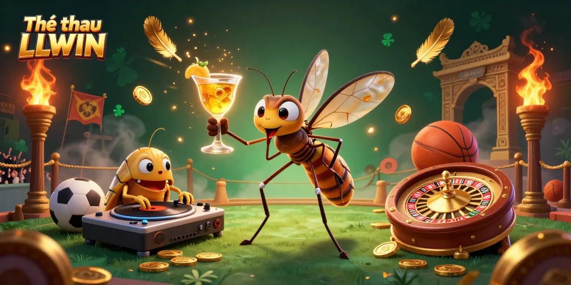 Engage in Thể thao LLWIN with a vibrant 3D casino mascot and dynamic sports elements.