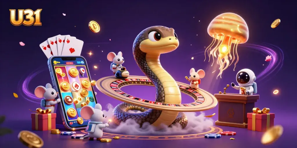 U31 engages players with captivating casino action in this vibrant 3D illustration.
