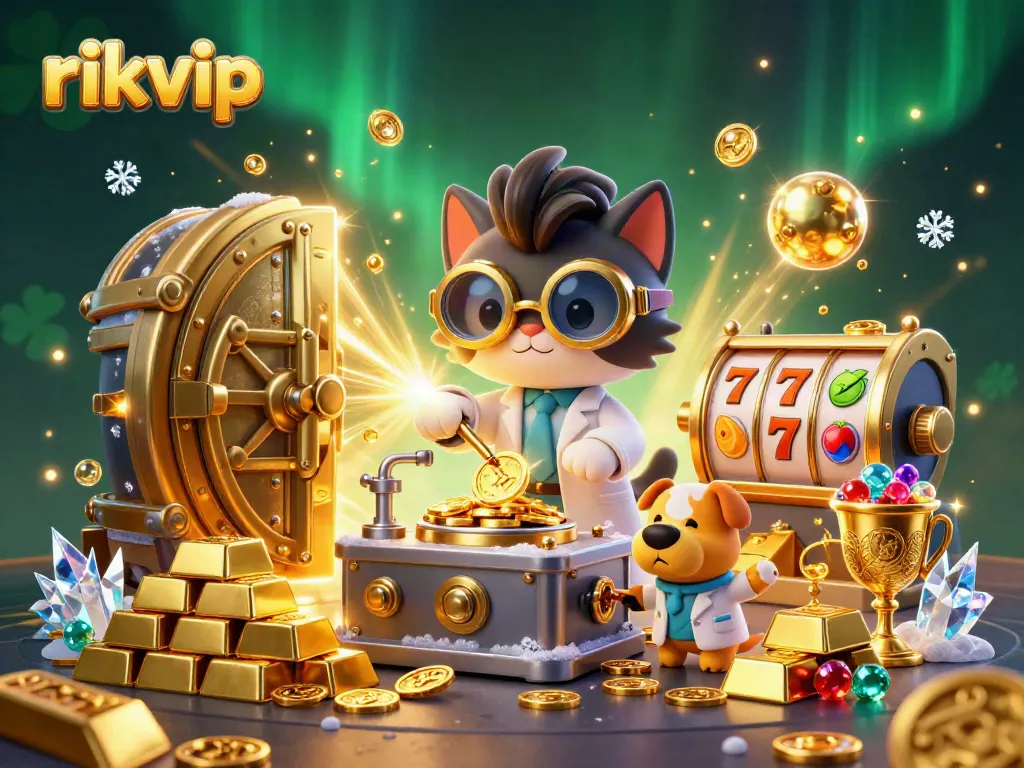 Experience thrilling gameplay with rikvip's online casino featuring vibrant slots, golden coins, and dynamic characters.