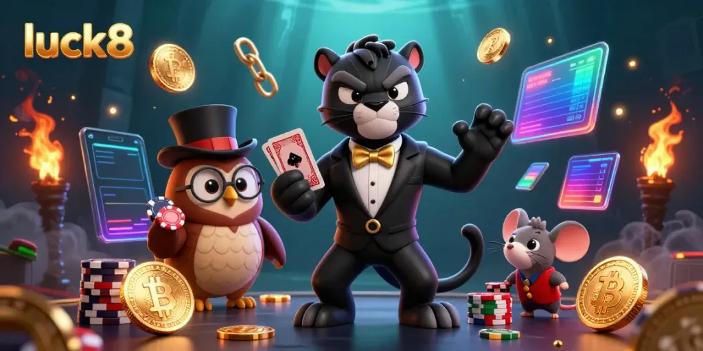 Play poker and win with luck8 featuring a stylish panther dealer and lucky companions.