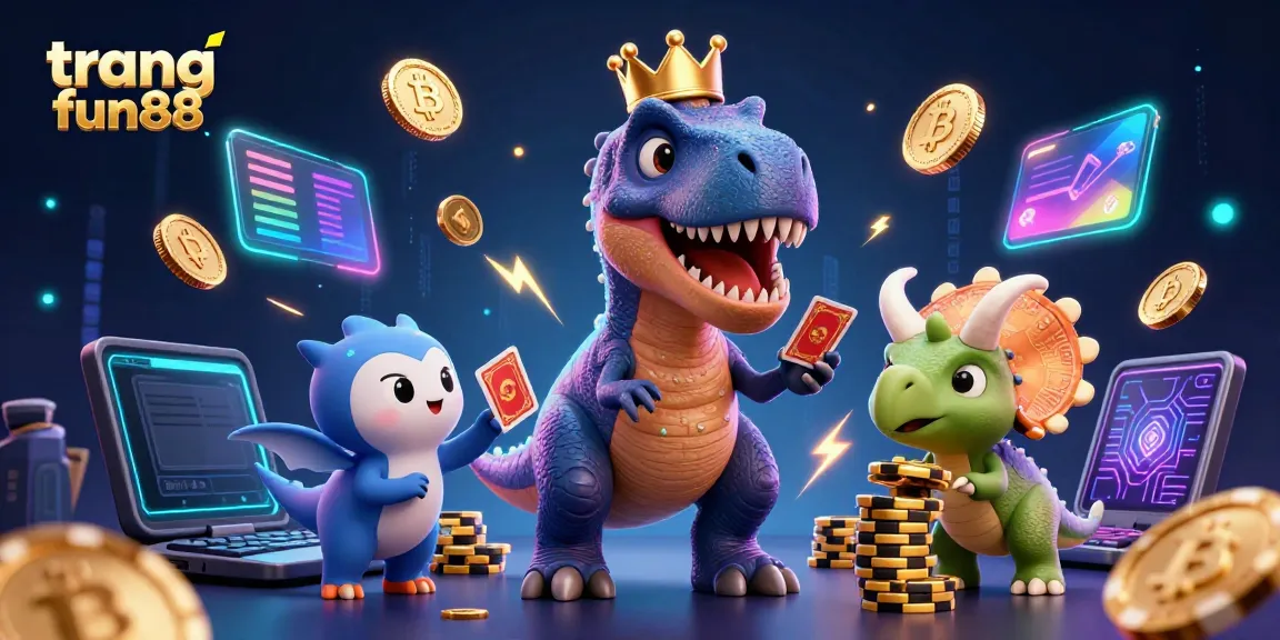 Engage in thrilling gameplay at trang fun88 with 3D cartoon dinosaurs in a vibrant casino setting.