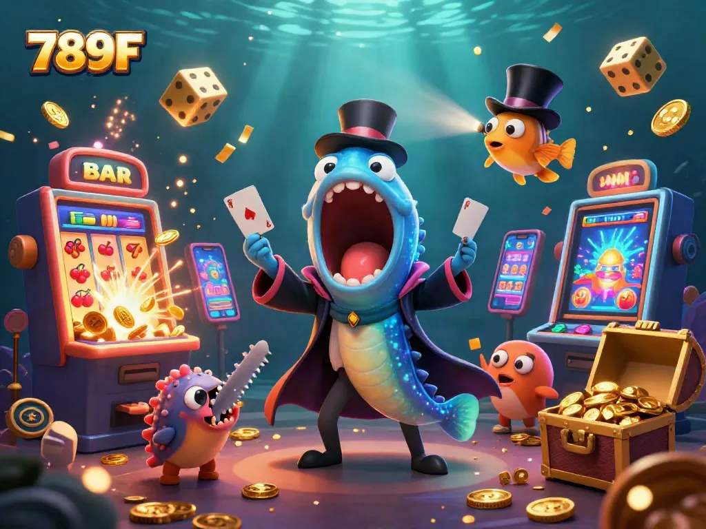 Engage with the magical scene of 789F as sea creatures perform casino tricks amidst glimmering jackpots.