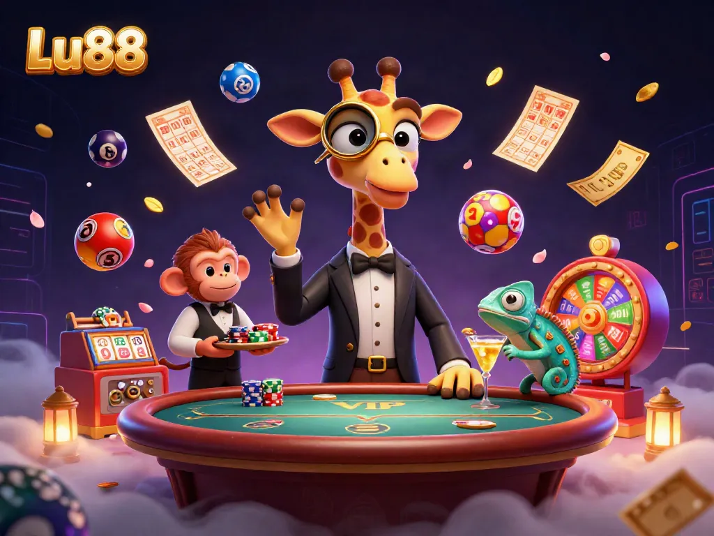 Experience the thrill of gaming with Lu88, featuring lively characters and dynamic casino elements.