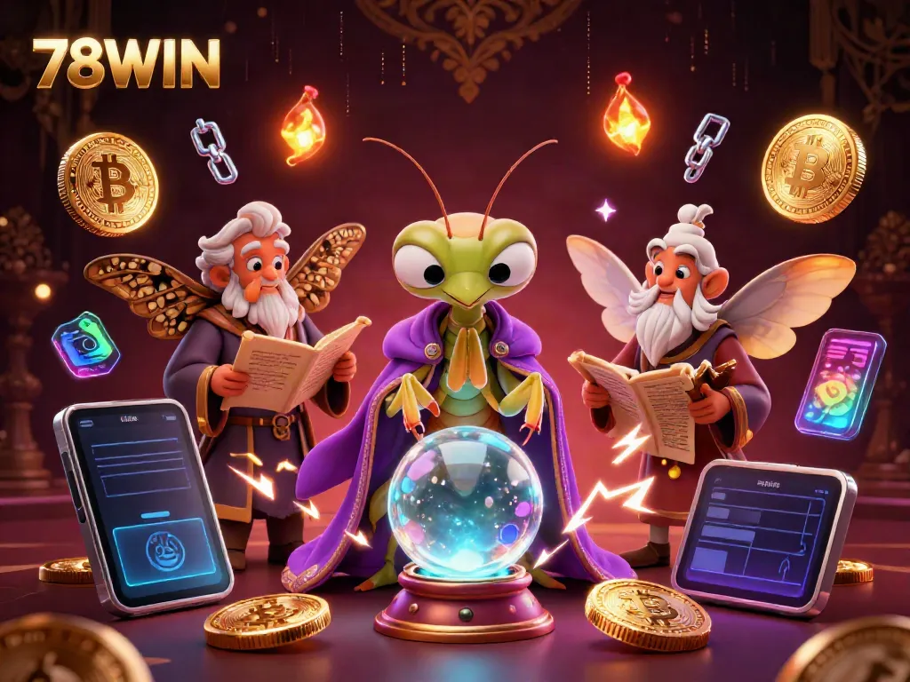 Experience the vibrant thrill of 78WIN as a praying mantis fortune teller reveals fortunes in an enchanting casino scene.