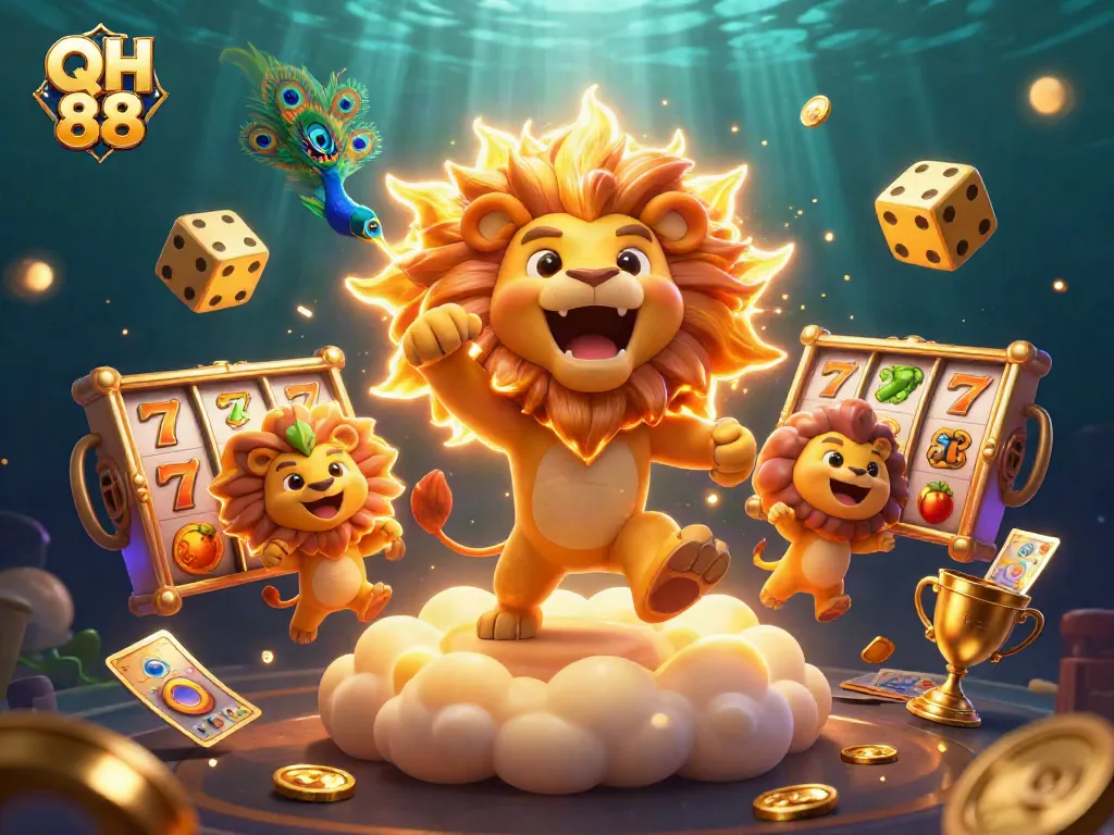 Experience the thrill of QH 88 with a vibrant casino scene featuring colorful slot reels.