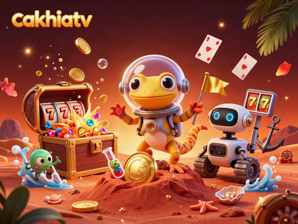 Cakhiatv's Martian gecko wins big in a vibrant casino scene filled with excitement and treasure.
