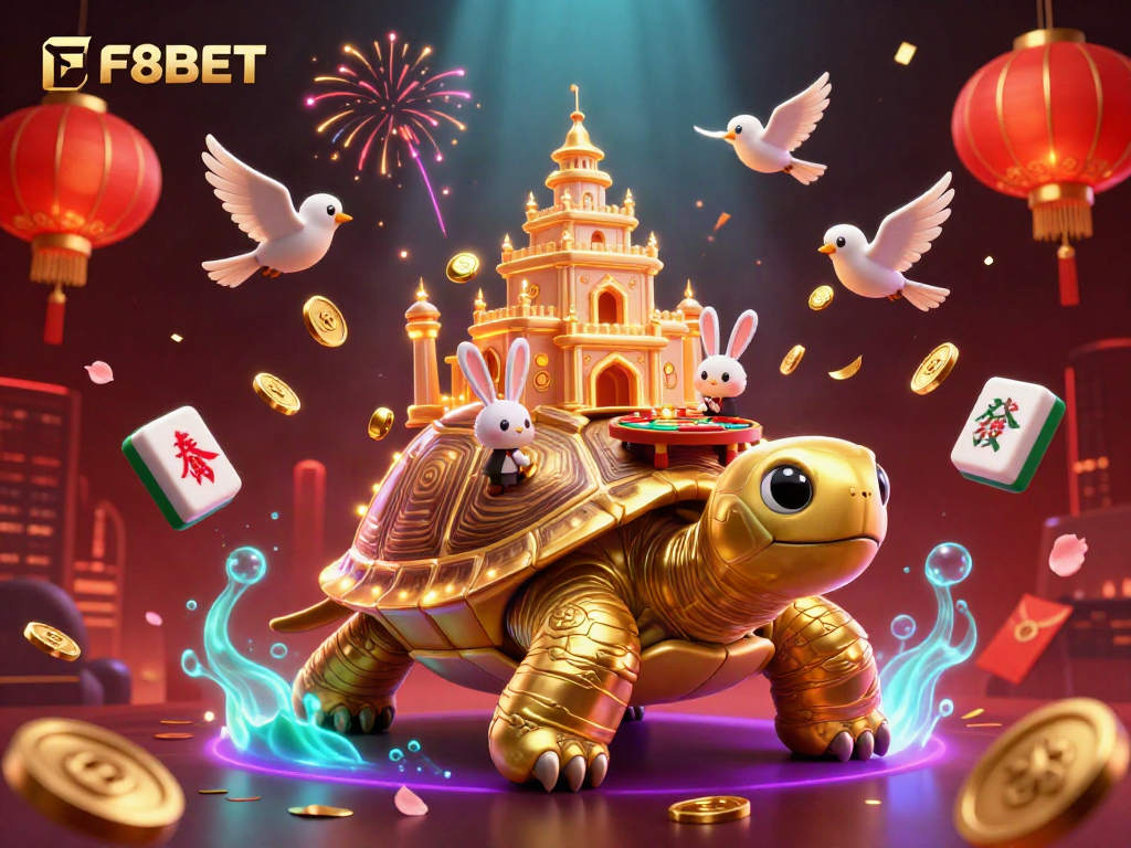 Experience thrilling gameplay at F8BET with a vibrant casino scene featuring a golden tortoise and colorful elements.