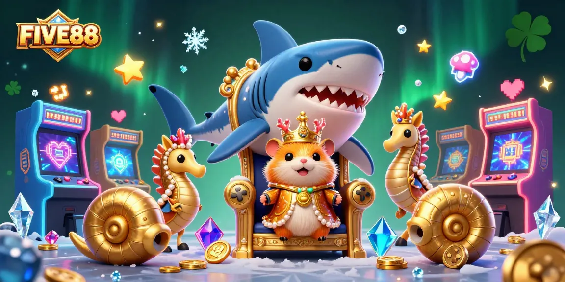 Engage with FIVE88's dynamic casino experience through a vibrant illustration showcasing gaming excitement.