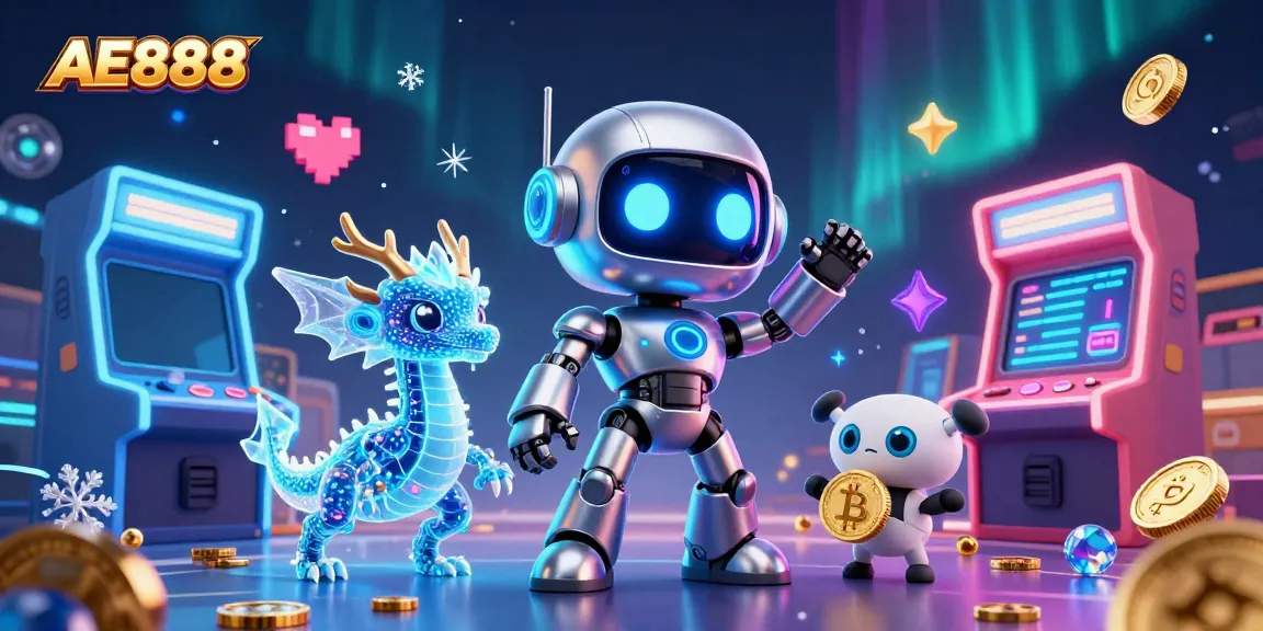 Experience the vibrant interactive world of AE888 Casino with colorful game elements and a futuristic design.