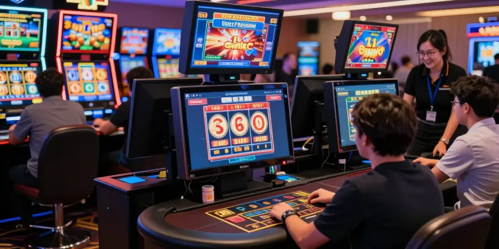 Howzit Casino vibrant gaming scene with players enjoying slots and live dealers.