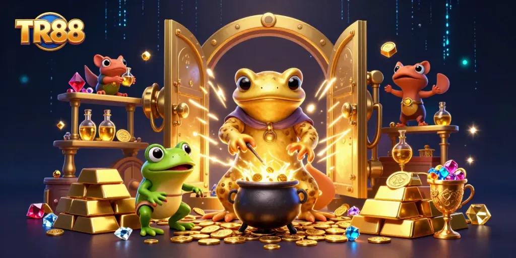 Unleash the TR88 magic with a golden alchemist scene full of glittering coins and vibrant gaming energy.