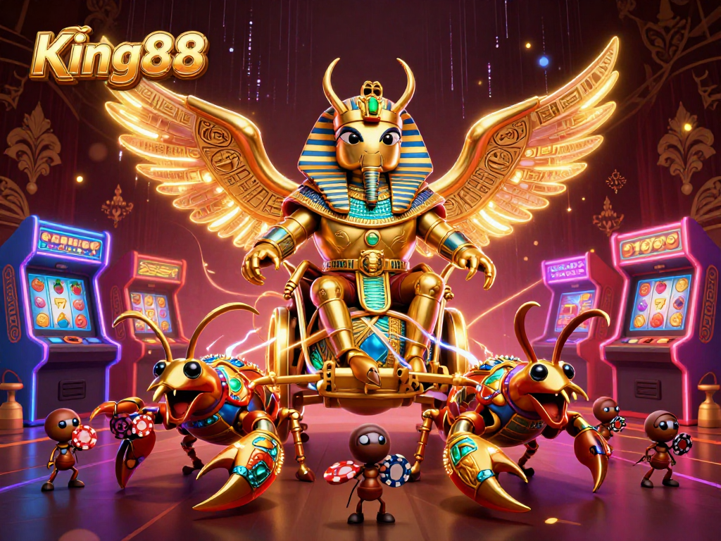 Win big at King88 with a vibrant 3D illustration of casino adventures featuring thrilling game elements.