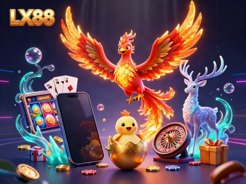 Engage with the vibrant LX88 phoenix scene, showcasing gaming excitement through fire, fortune, and fantasy.