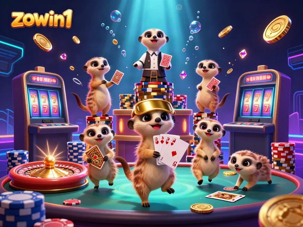 Experience thrilling wins with the zoo-like atmosphere of zowin1, featuring animated meerkats in a lively casino.