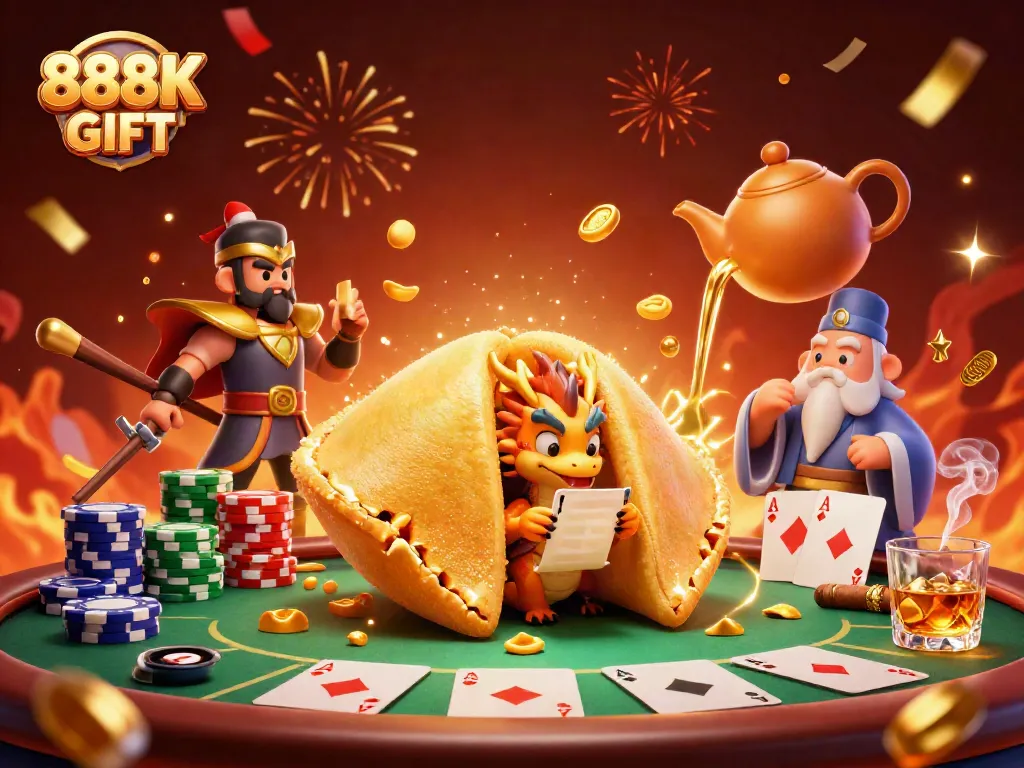 Engage with the thrilling 888K GIFT casino experience featuring a magical fortune scene.