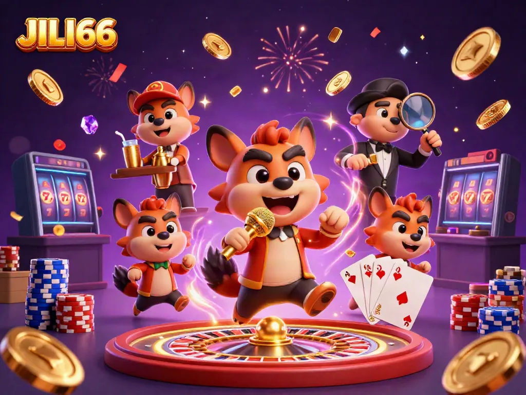 Experience the vibrant atmosphere of JILI66's comedy casino with hyenas in action.