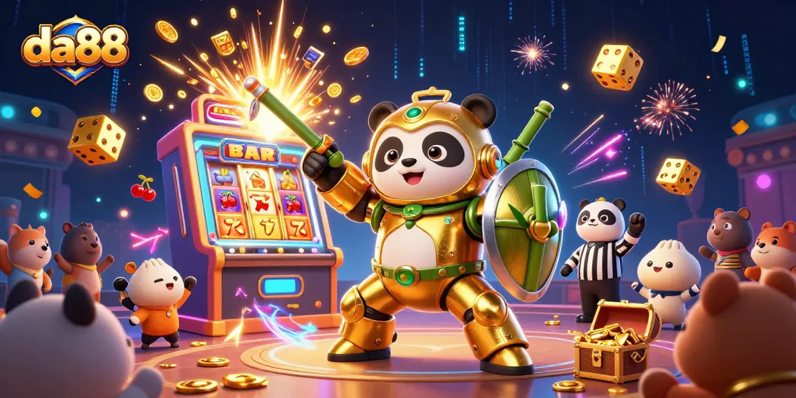 Experience the excitement at da88 casino with colorful jackpots exploding and a golden panda in action.
