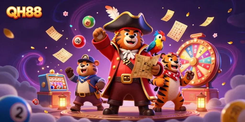 Experience thrilling excitement with QH88 as characters delight in a vibrant gaming atmosphere.