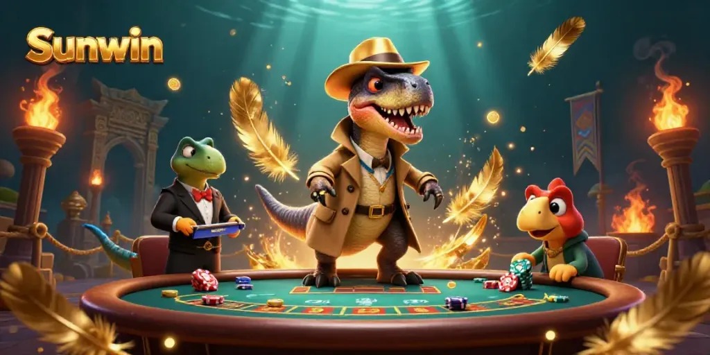 Experience thrilling gameplay at Sunwin with a lively velociraptor card counter and unique casino elements.