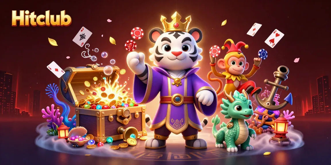 Engage with Hitclub's vibrant 3D cartoon scene showcasing thrilling gambling adventures and winning moments.