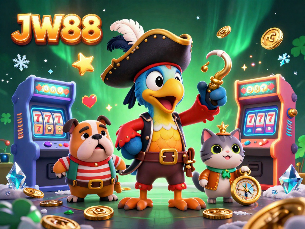 Play exciting slots at JW88 with colorful characters and vibrant game elements in a captivating 3D scene.