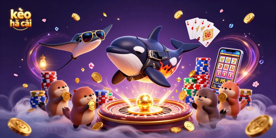 Engage with kèo nhà cái as orca jumps, showcasing vibrant casino elements and winning vibes.