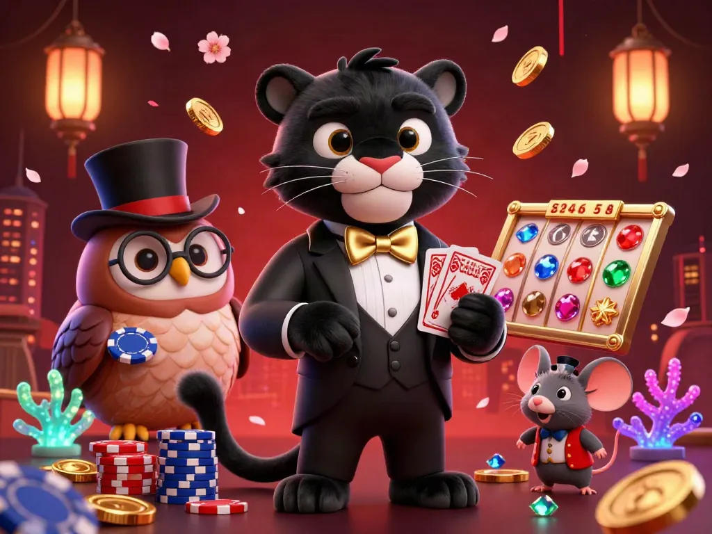 Experience thrilling gameplay at man88 with an energetic scene featuring unique characters and vibrant casino elements.