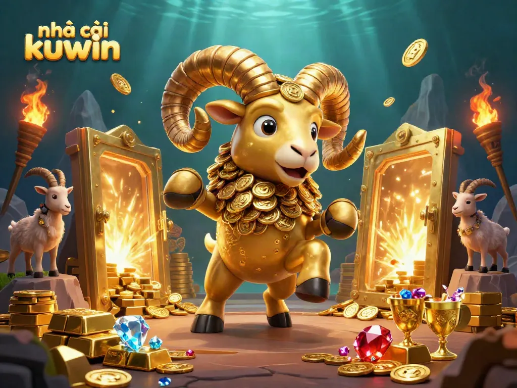 Engage with nhà cái kuwin’s exciting lottery events, featuring vibrant gold and jewels in a casino illustration.