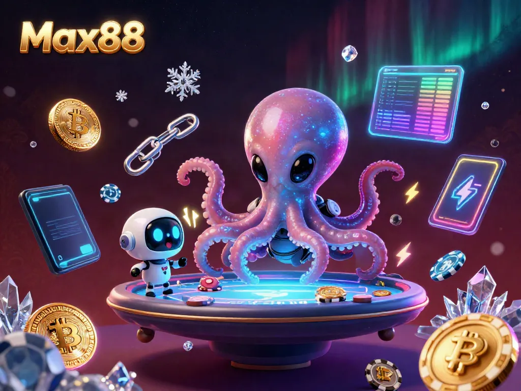 Engage with Max88's virtual poker adventures featuring an alien octopus in a cosmic casino.