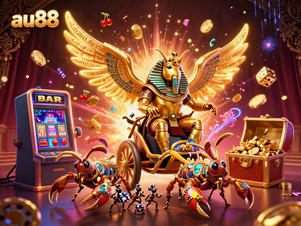 Spin the reels at au88 with golden scarabs and scorpions amidst jackpot celebrations.