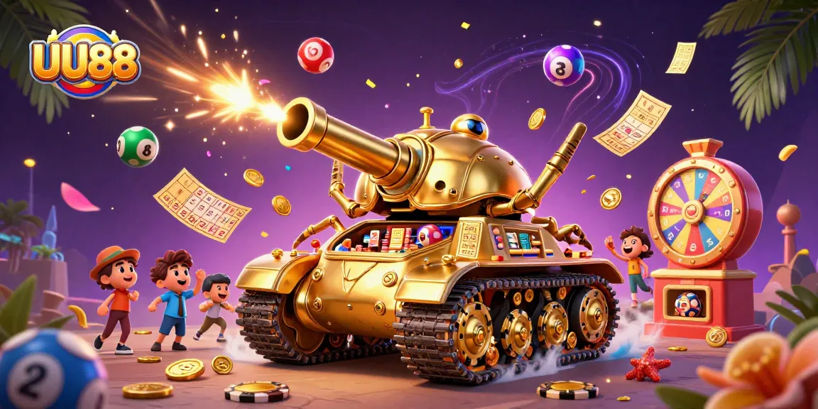 Win big at UU88 with a vibrant casino illustration showcasing exciting games and festive elements.