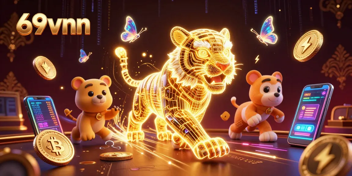 Engage in thrilling gaming experiences at 69vnn, showcasing dazzling digital casino scenes.