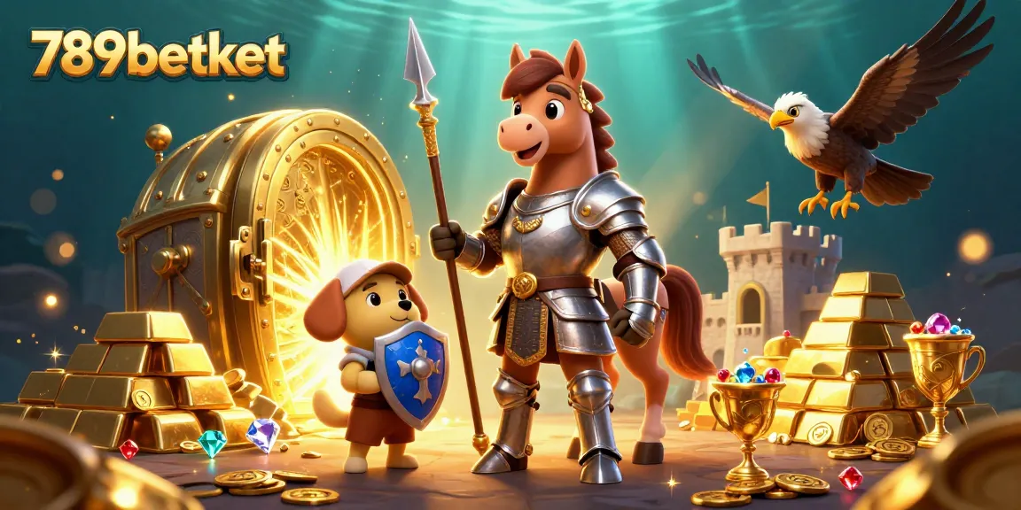 Immerse in adventure with 789betket as a knight, squire, and falcon explore riches in a dazzling casino.