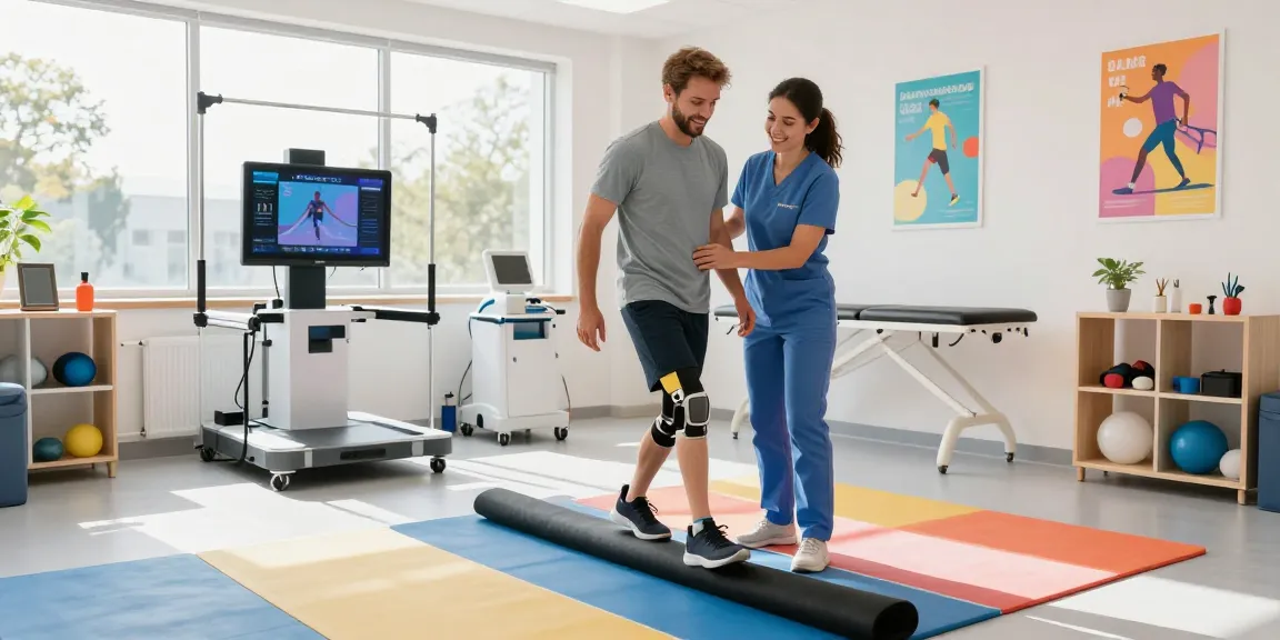 Patient practicing with advanced prosthetic in rehabilitation clinic featuring DRAGON222