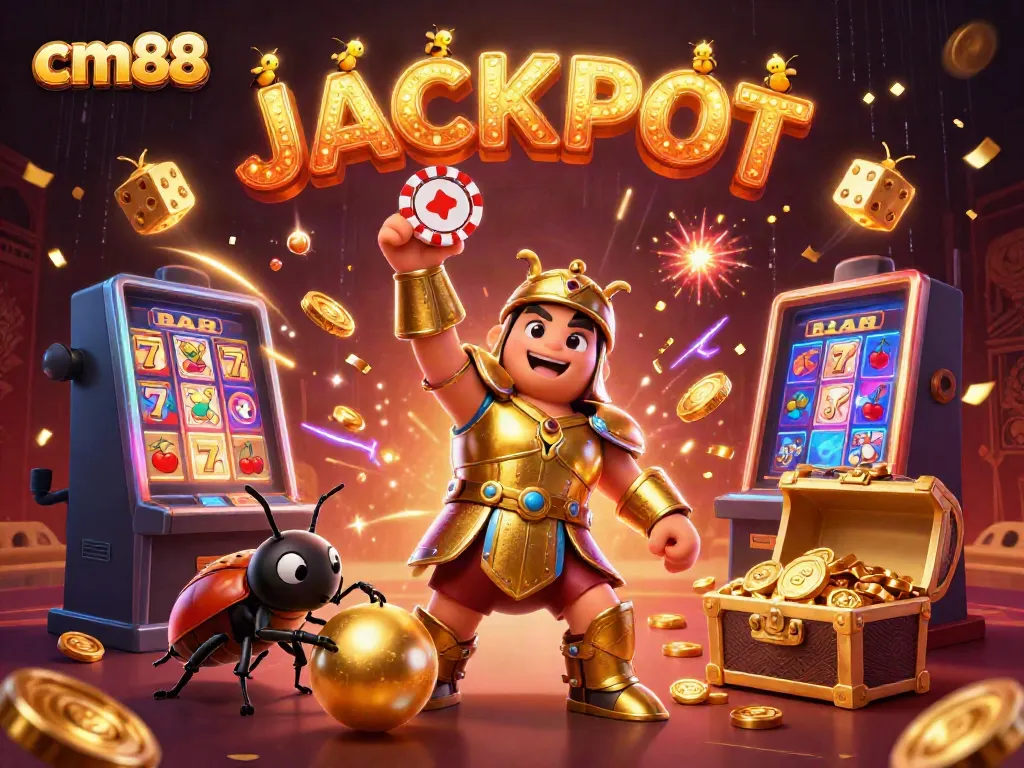 Experience big wins at cm88 with the 3D beetle champions celebrating a jackpot in a vibrant casino scene.