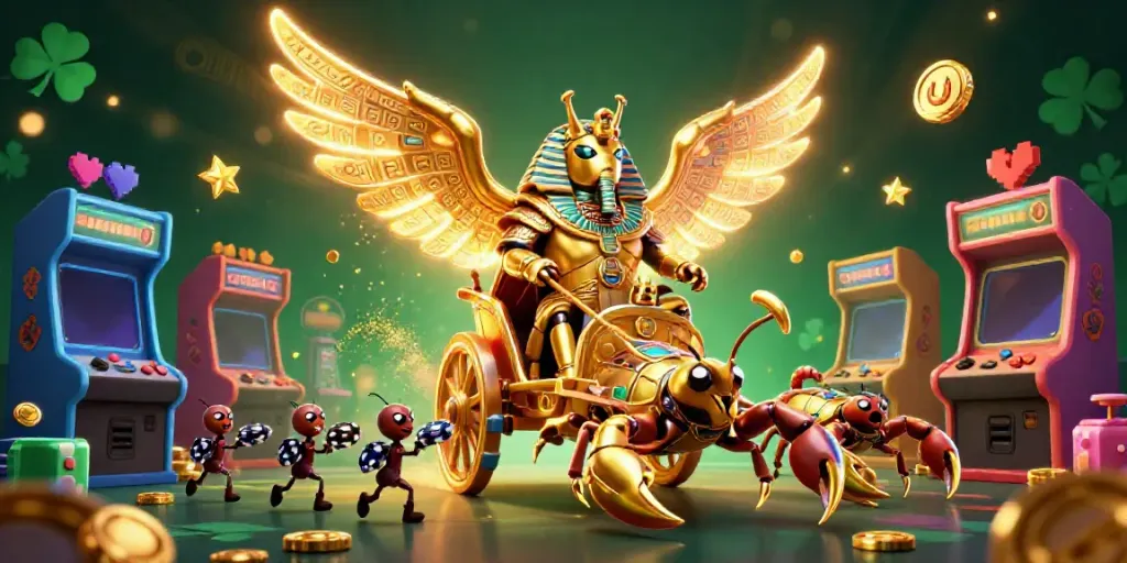 Experience the thrill of the CASINO with a dynamic 3D illustration of vibrant gaming elements.