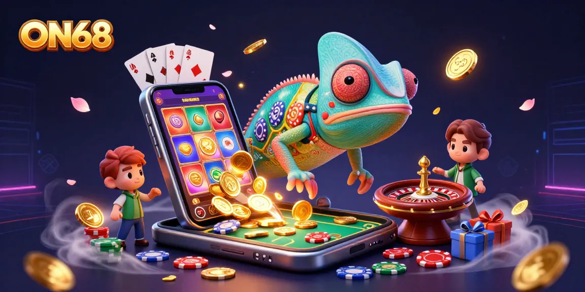 Win big with ON68’s exciting gaming features, highlighted by vibrant casino elements.