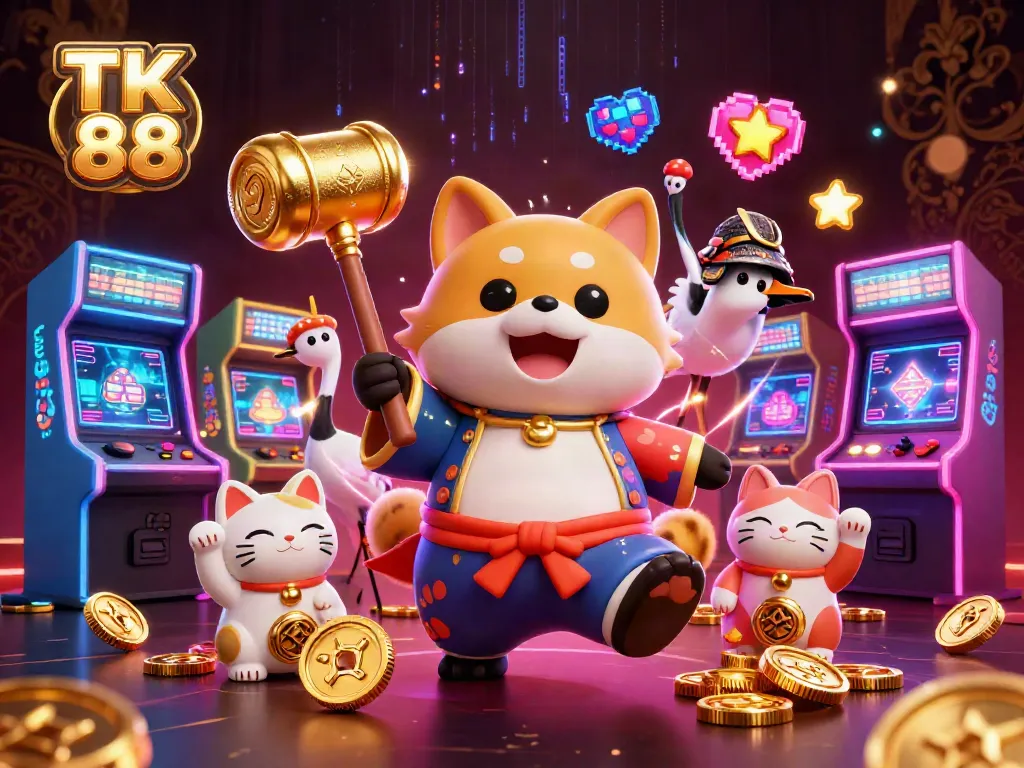 Bet on TK 88 in a vibrant casino scene with colorful game elements and cheerful characters.
