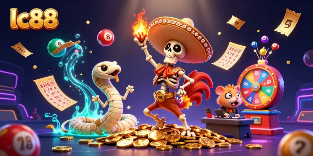 Spin and play with lc88 in a vibrant casino scene filled with festive characters and exciting elements.