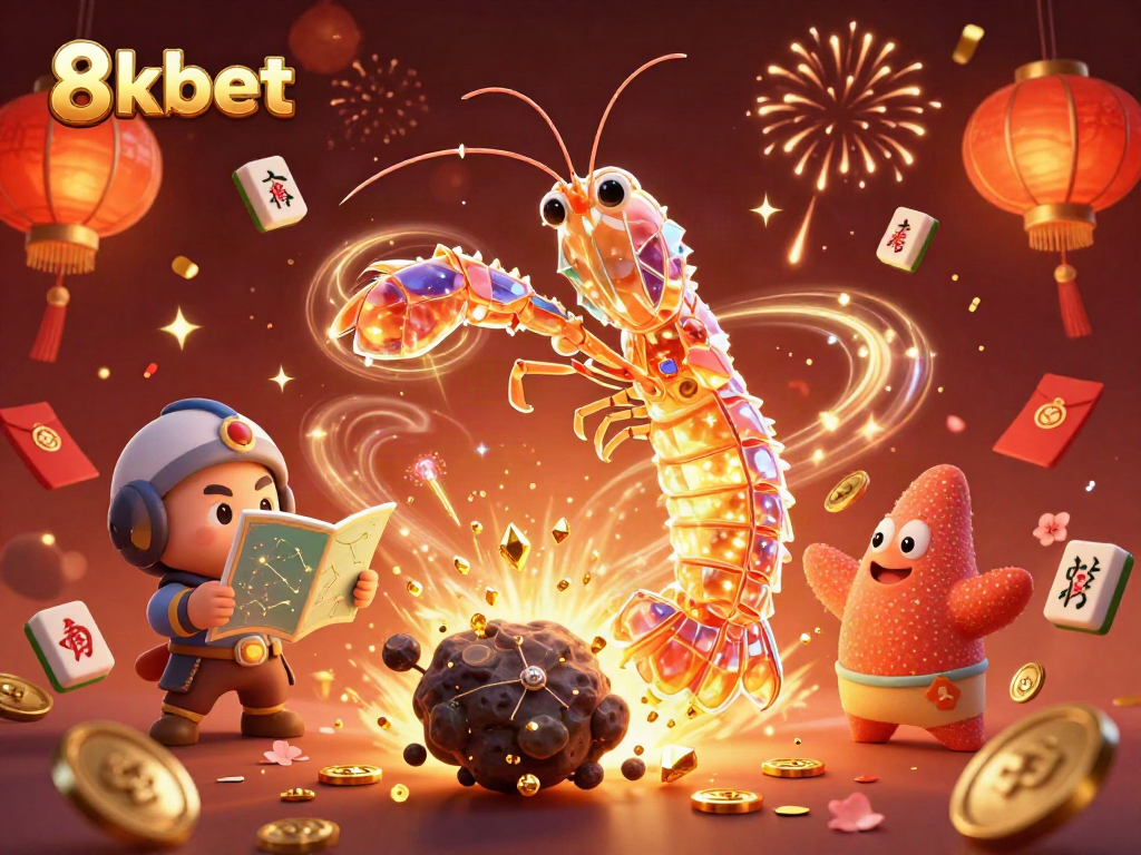 Engage with thrilling action at 8kbet as galactic samurai mantis shrimp battles through exploding asteroids, revealing treasures.