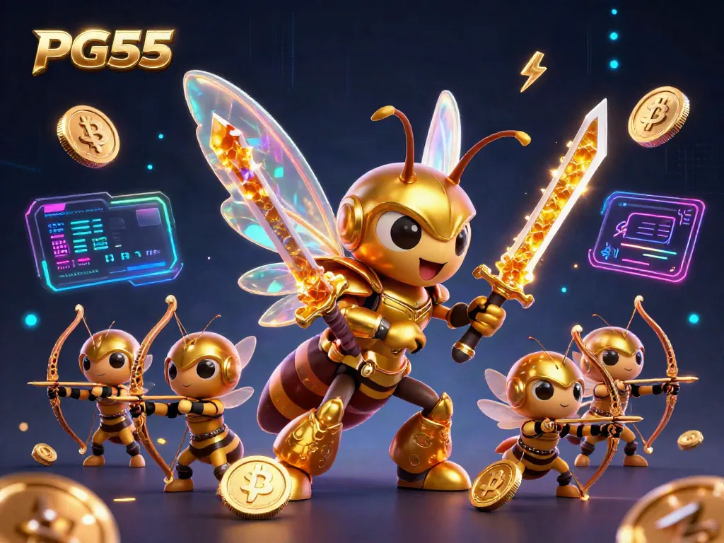 Engage in thrilling online gambling with PG55, featuring a vibrant casino scene with a samurai hornet character.
