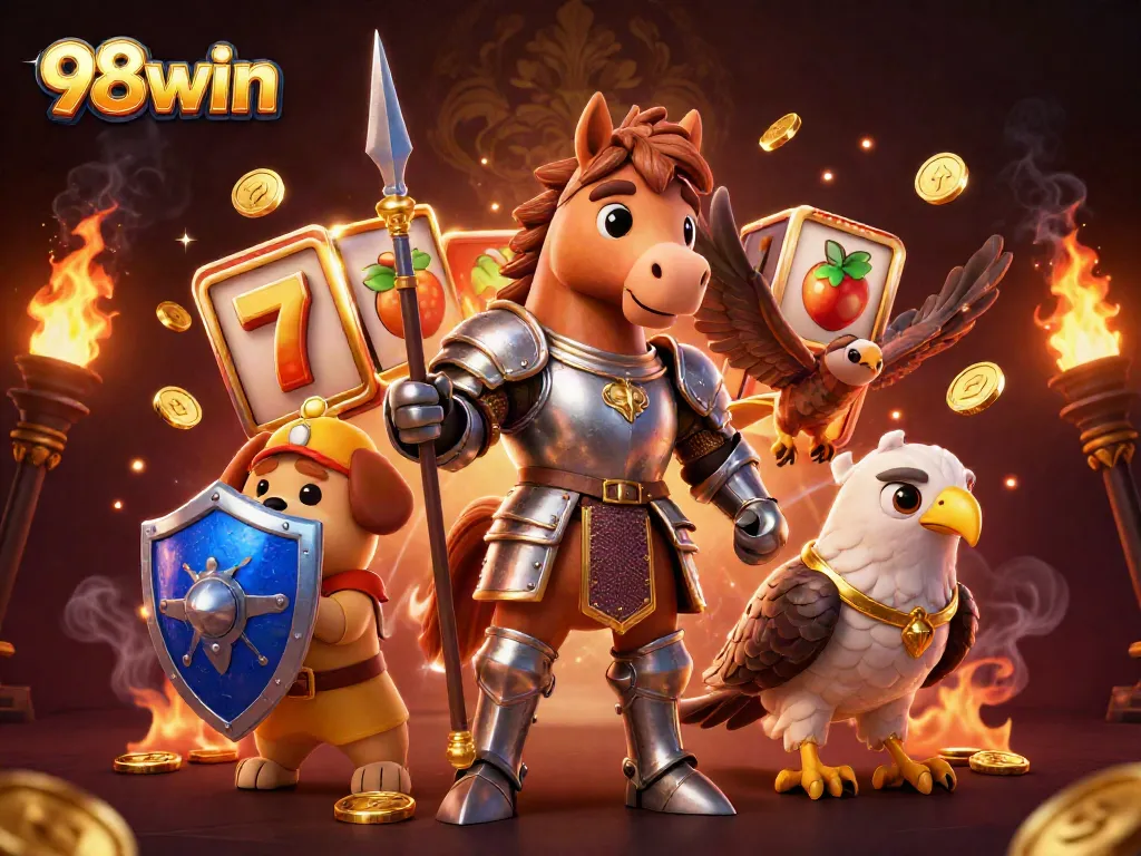 Experience thrilling slots action with 98win, featuring vibrant characters and dynamic casino elements.