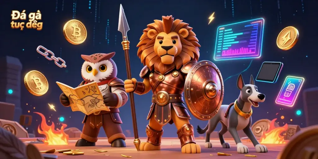 Experience thrilling Đá gà trực tiếp action in an elaborate 3D scene showcasing epic characters and vibrant elements
