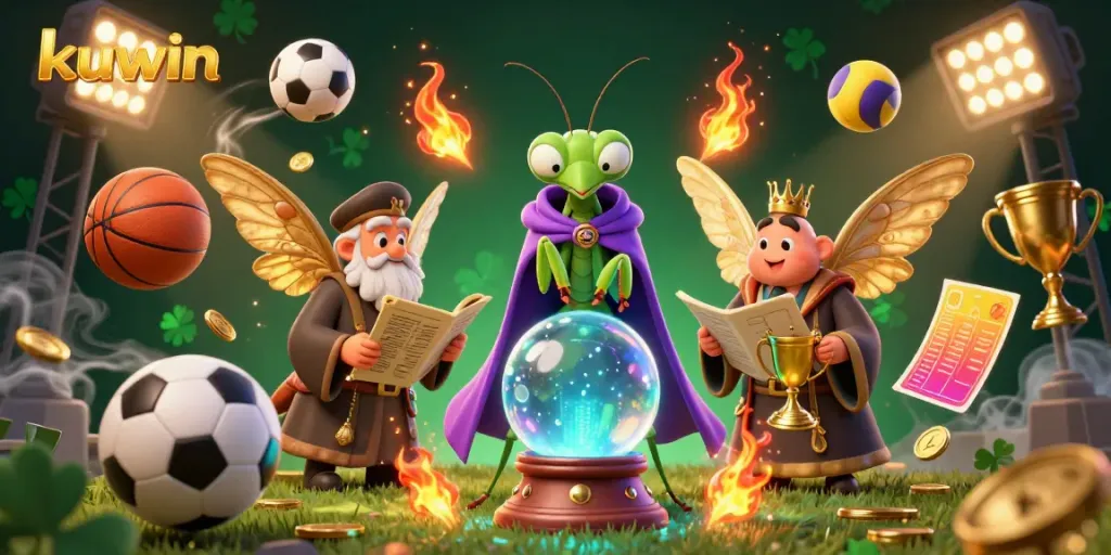 Kuwin casino illustration featuring vibrant characters and sports elements depicting a thrilling gaming environment.