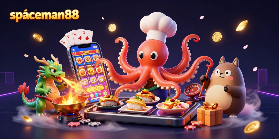 Experience the gameplay excitement with spaceman88 as vibrant casino elements come to life in an engaging illustration.