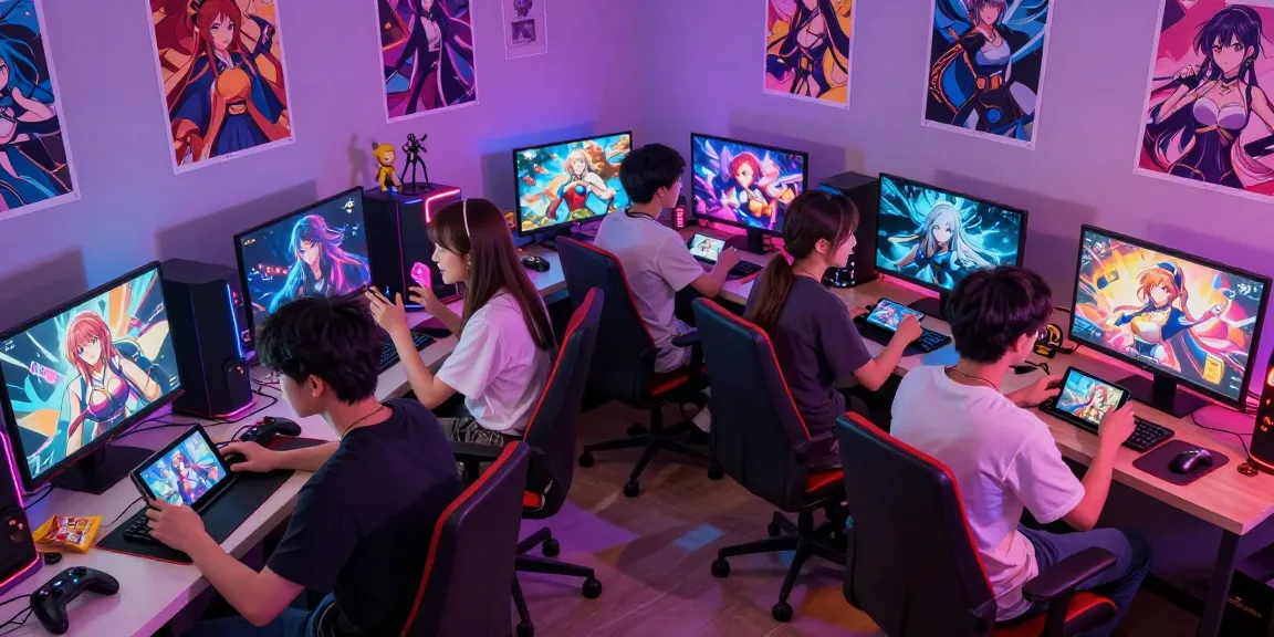Enthusiastic gamers enjoying popular hentai games in a vibrant lounge setting, showcasing the diversity of digital play experiences.