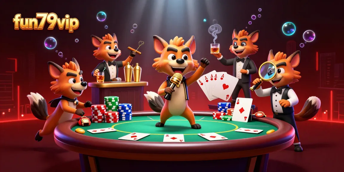 Experience fun79vip at its best with hyenas in a lively casino scene, blending humor and gaming excitement.
