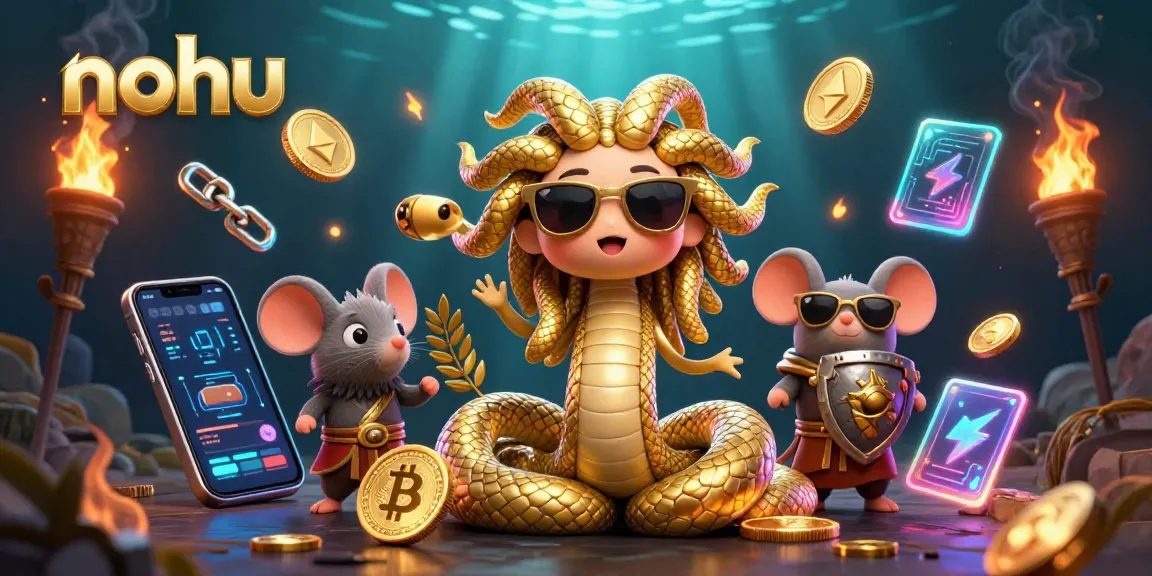 Engage with the nohu scene showcasing friendly Medusa and a stone-shield mouse immersed in vibrant gambling elements.