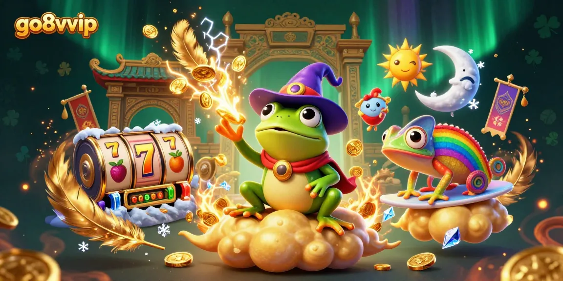 Spin to win big at go8vvip with a magical scene featuring golden coins and vibrant characters.