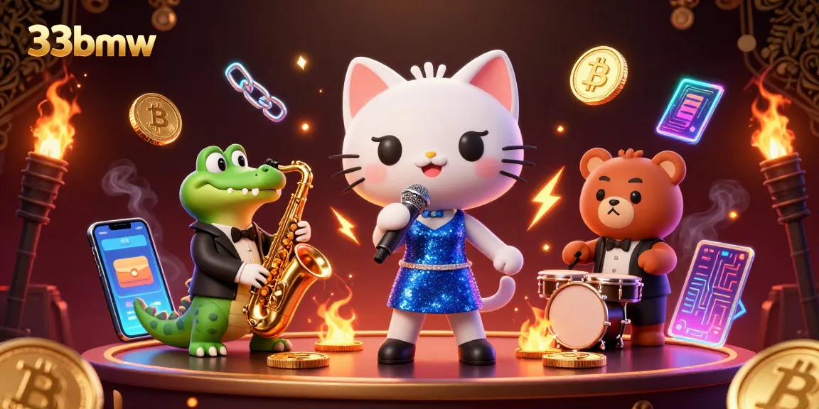 Experience thrilling gameplay with 33bmw featuring animated characters and cryptocurrency elements in a lively casino scene.